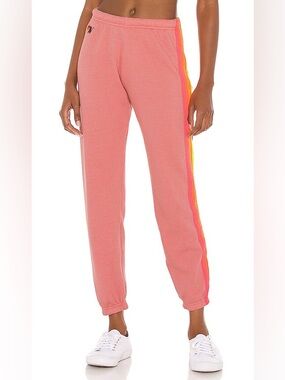 Aviator Nation 5 stripe women’s sweatpants - petal neon
